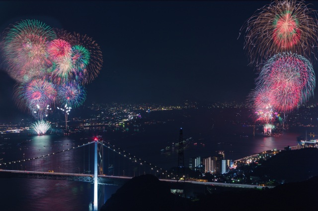 次々と打ち上げられるダイナミックな花火